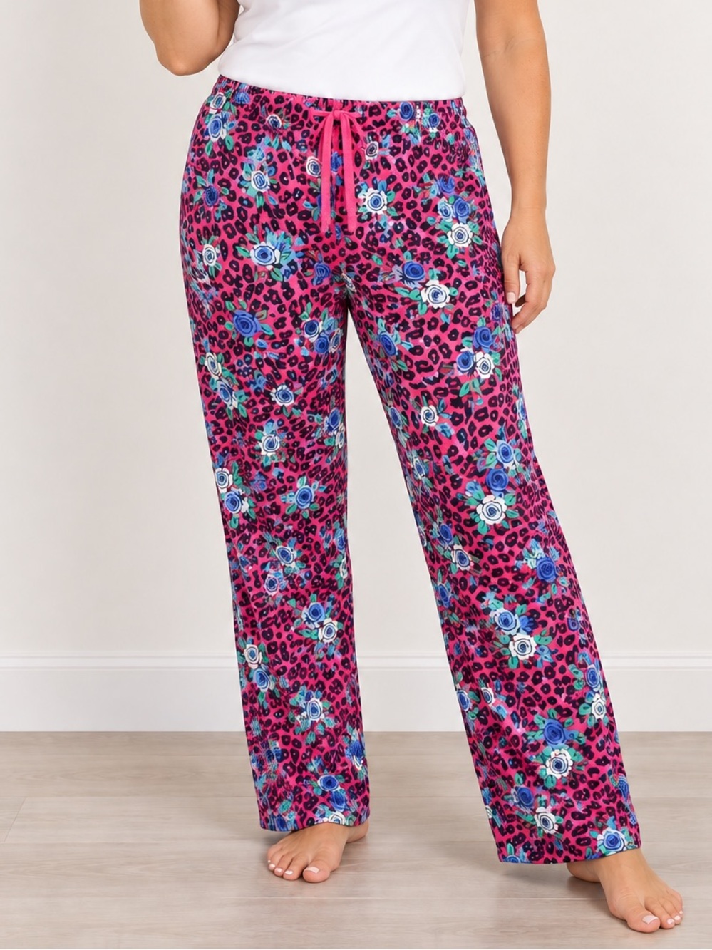 Peace & Love Cotton Fleece Lounge Pants-Pink Floral